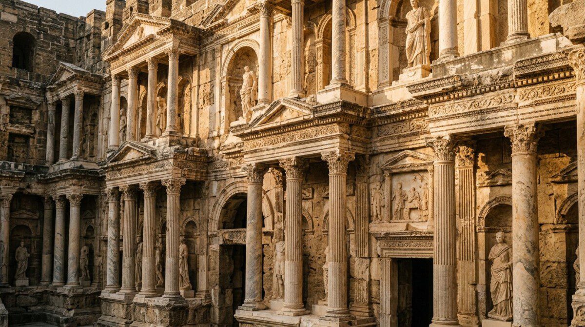 Aspendos tiyatro sahne duvarı detay